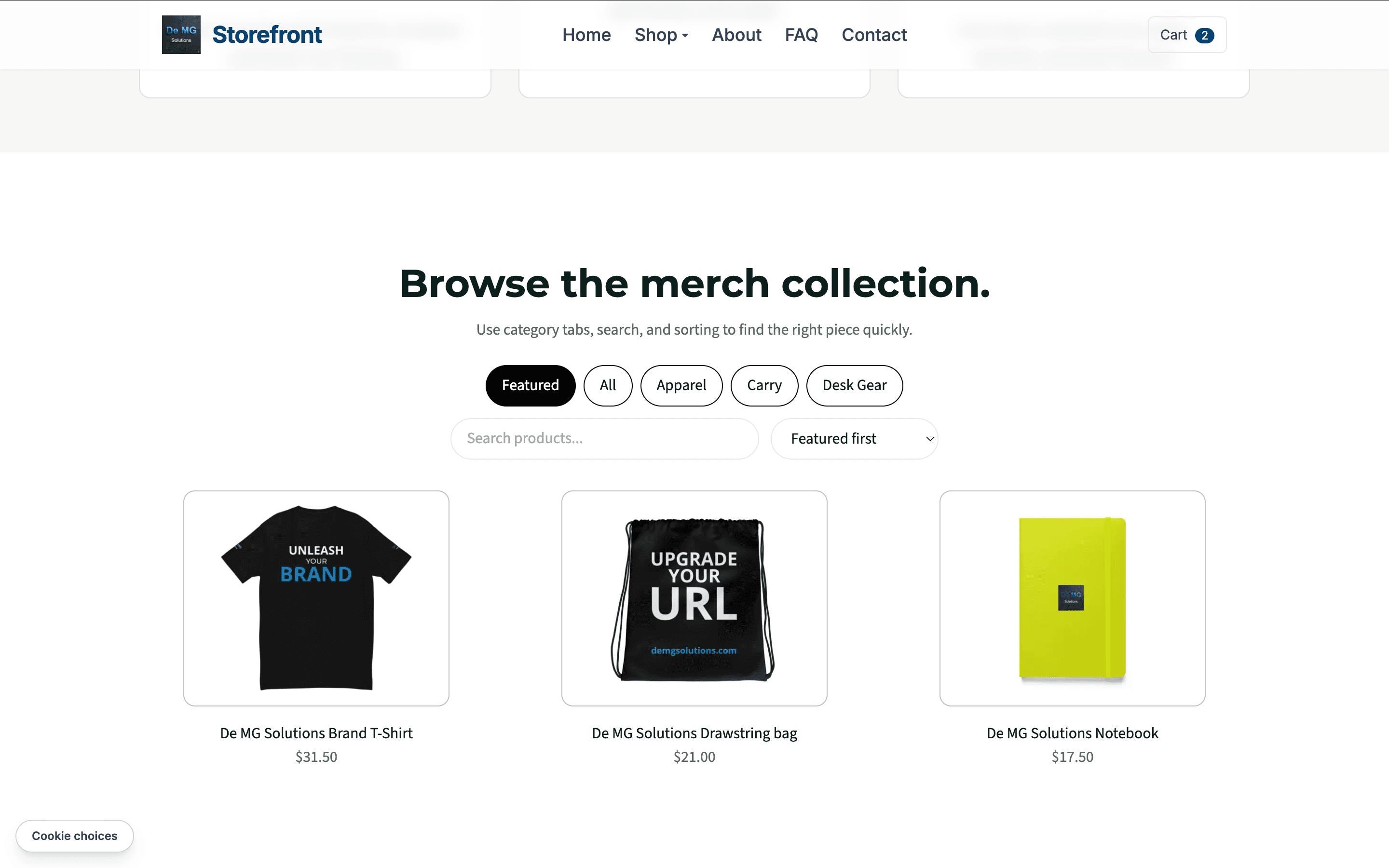 Storefront demo showing ecommerce support for a done-for-you website