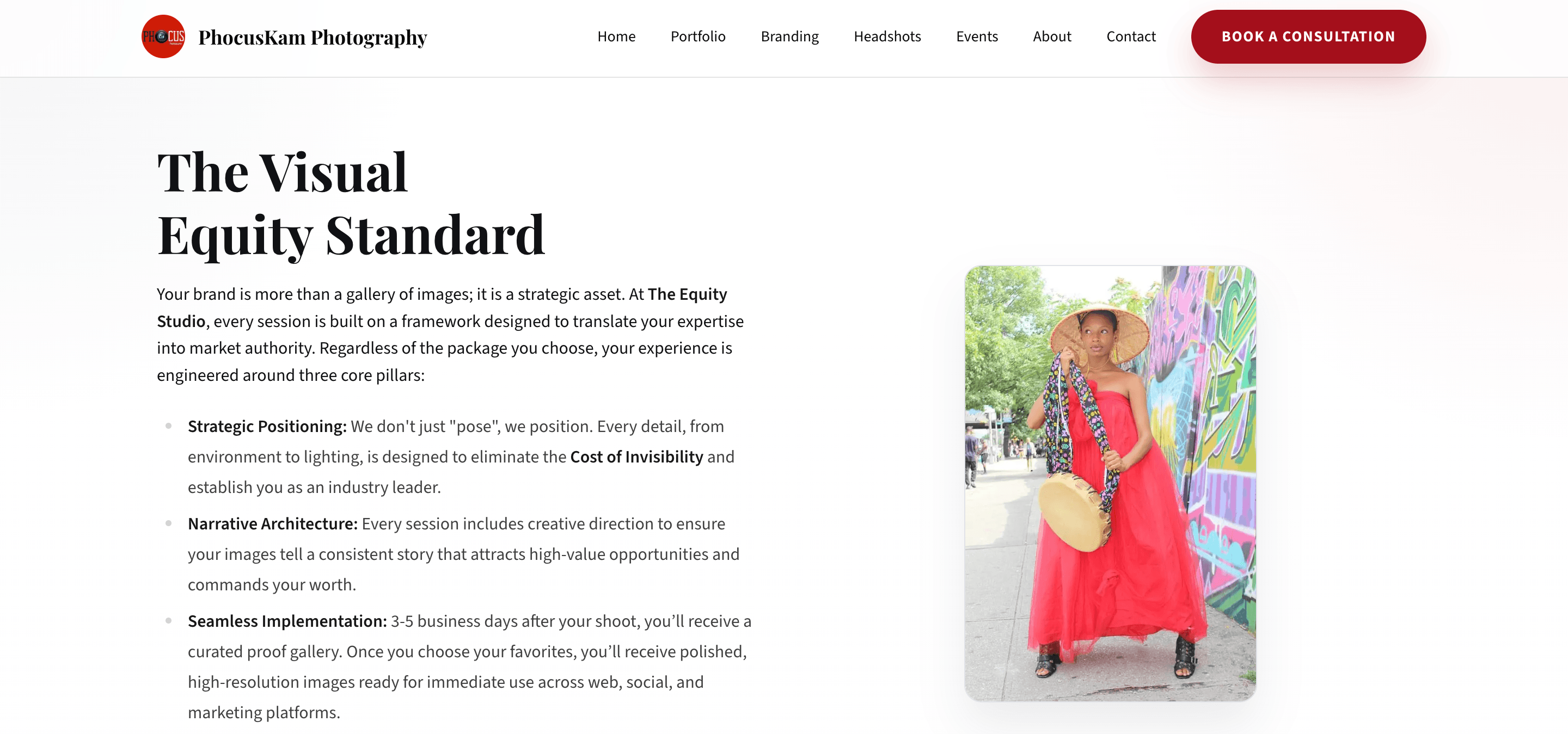 PhocusKam Photography visual equity standard website section screenshot